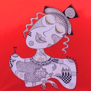 La reine </br><span class="dimension">Dimensions 134X134 cm <br> <a href="https://bloc9art.com/product-category/artists/lamima-youssef/"><u>LAMIMA Youssef</u></a></span>