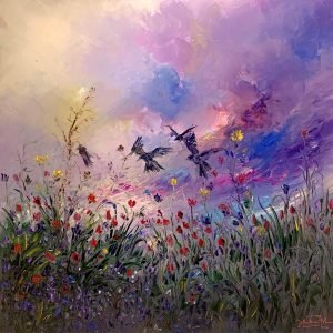 Vol des hirondelles </br><span class="dimension">Dimensions 100X100 cm <br> <a href="https://bloc9art.com/product-category/artists/mohamed-achwak/"><u>ACHWAK  Mohamed</u></a></span>
