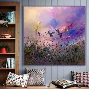 Vol des hirondelles </br><span class="dimension">Dimensions 100X100 cm <br> <a href="https://bloc9art.com/product-category/artists/mohamed-achwak/"><u>ACHWAK  Mohamed</u></a></span>