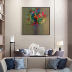 Warrak Composition N04 </br><span class="dimension">Dimensions 120 x 120 cm <br> <a href="https://bloc9art.com/product-category/artistes/warrak-mostapha/"><u>WARRAK Mostapha</u></a></span>