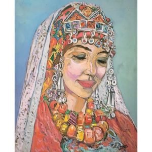 Femme berbère </br><span class="dimension">Dimensions 70 x 60 cm <br> <a href="https://bloc9art.com/product-category/artists/nyami-driss/"><u>NYAMI Driss</u></a></span>
